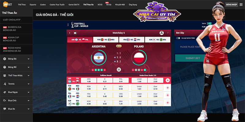 Giao diện cá cược thể thao tại nhà cái 188BET