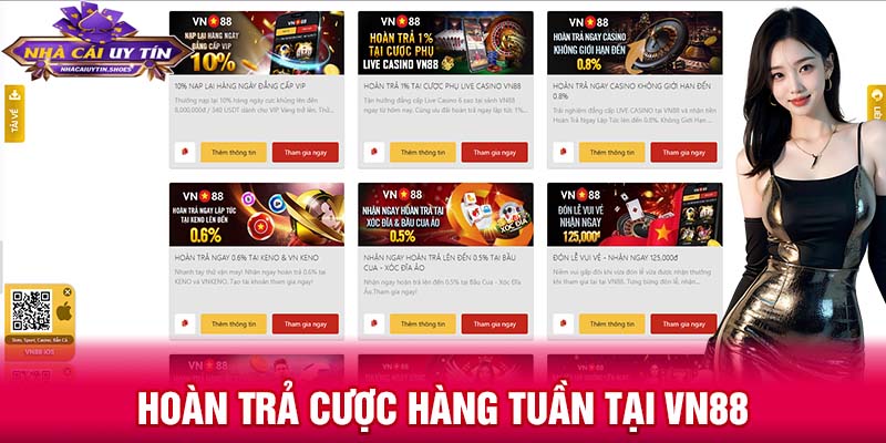 Hoàn trả cược hàng tuần tại VN88