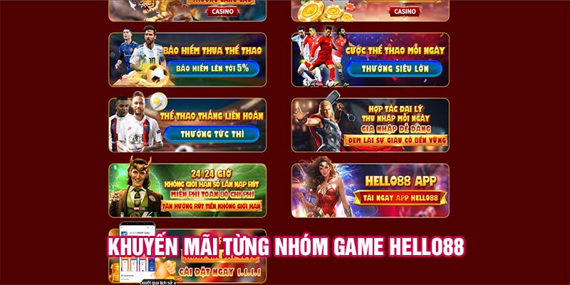 Khuyến mãi từng nhóm game Hello88